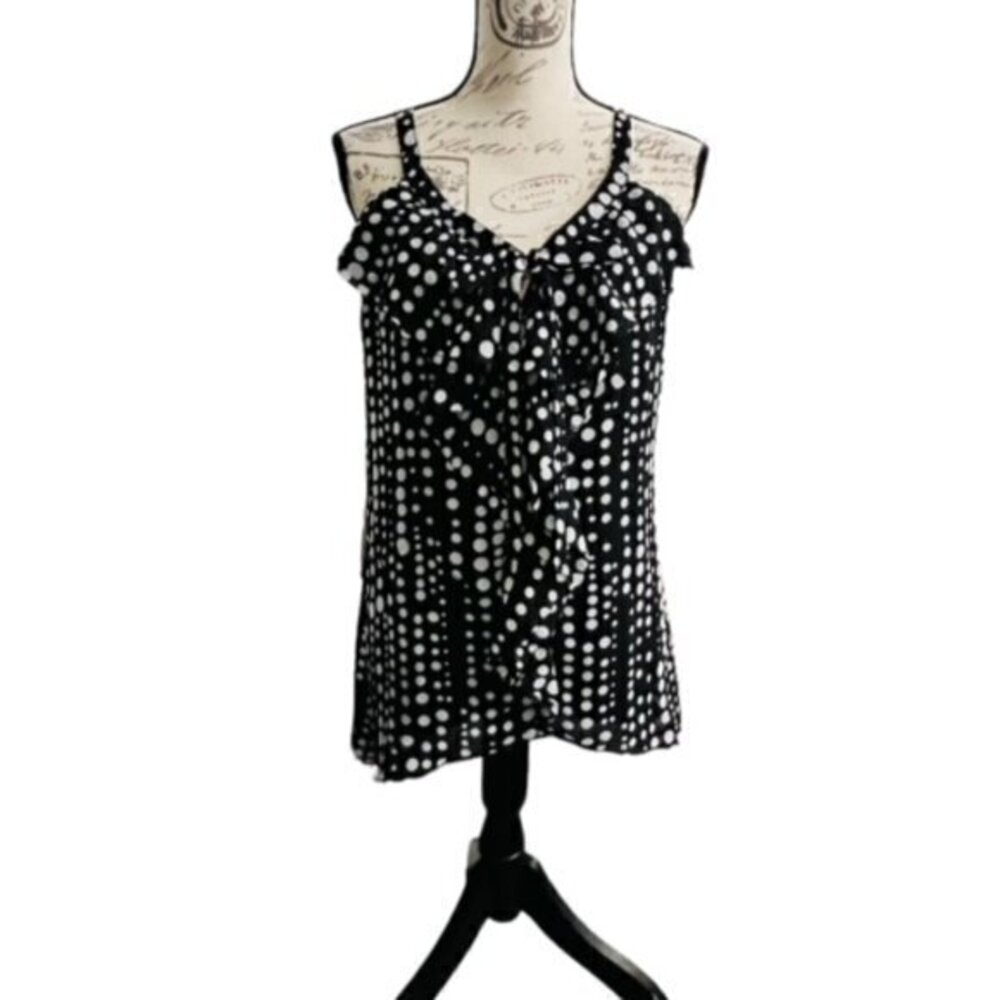 WHITE HOUSE BLACK MARKET Women Polyester Tank Top High Low Hem Polka Dot Lined S